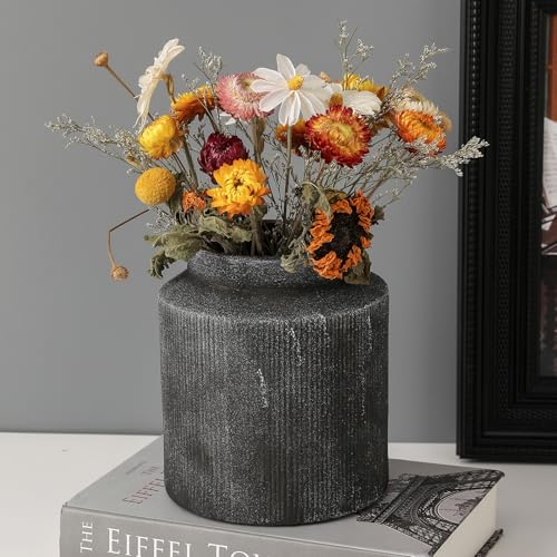Farmhouse Vase for Home Decor, Vintage Rustic Terracotta Flower Vase Suitable for Home Decor, Living Room, Shelf, Dining Table. 7IN（Frosted Dark Blue） ZSHLXM - color: Frosted Dark Blue, size: 6.1 x 7 inches