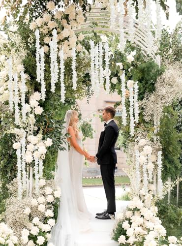 3PCS Artificial Wisteria Hanging Flowers, 5.25ft Ivory Wisteria Garland with 6 Branches Realistic Silk Ivory Hanging Flowers for Decoration, Wedding Arch, Party Backdrop, and Home Wall Decor - color: Ivory