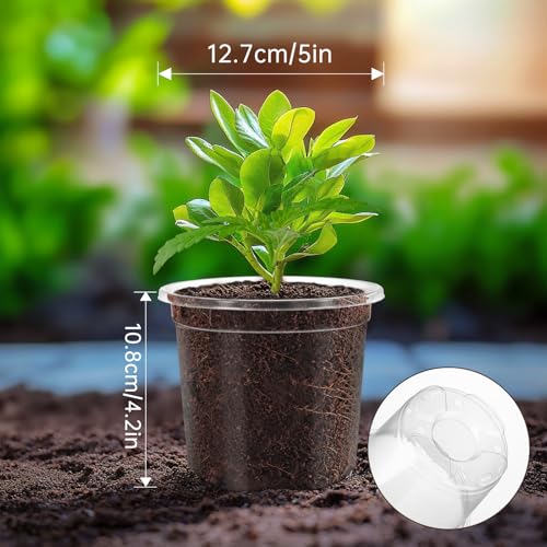 30 Packs 5 Inch Reinforced Clear Nursery Pots for Plants with Drainage Holes, High Transparency Plastic Seedling Plant Pot with 20 Labels - size: 5 inch 30p
