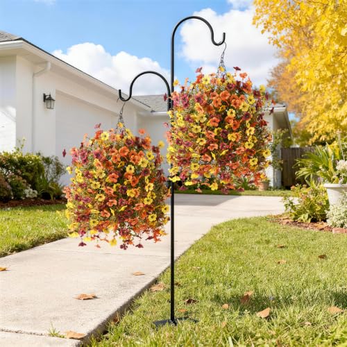 INQCMY Artificial Fake Fall Flowers for Outdoors Faux Mums UV Resistant | 2 Pcs fall silk hanging flowers,fall decorations for home, look real Faux flowers for outside Home planter porch patio decor - color: Orange,brown,yellow