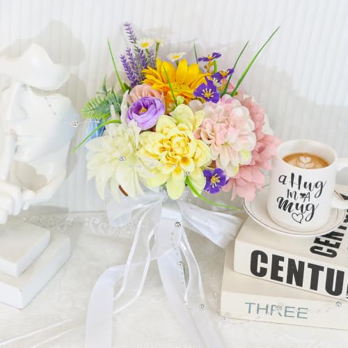 Wedding Bouquets for Bride Bridesmaid 8.5 Inch Pre-Made Spring Artificial Roses Flowers Bridal Bouquets for Bride Vintage Wedding Marriage Proposal Party Church Decoration - color: Wildflower
