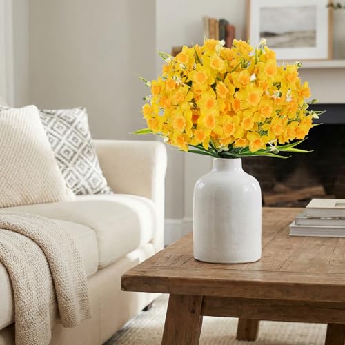6 Bundles Daffodils Artificial Flowers, 14.2" Faux Daffodils with 90 Flower Heads, Real Touch Fake Spring Flower Yellow Decorative Flowers Bouquet for Home Wedding Centerpieces Vases Arrangement - color: Yellow, size: 6 Bundles-14.2 Inch