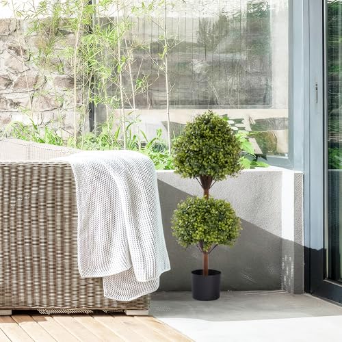 THE BLOOM TIMES 40" Tall Artificial Boxwood Double Ball Topiary Trees, UV Resistant Large Fake Potted Plants for Outdoor Planter, Realistic Faux Bushes Shrubs for Front Porch Outside Decor Set of 2 - color: Boxwood-dgjl, size: 40 inch