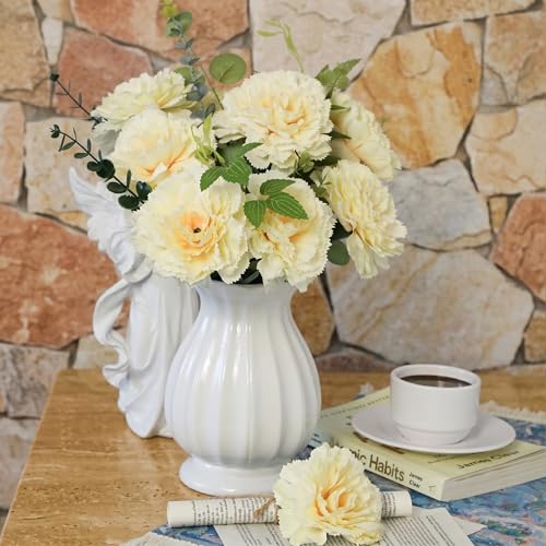 Champagne Carnations Artificial Flowers 10Pcs Large Carnations Flower Heads Lush Silk Flowers Bouquet with Stems for Wedding Bouquets Bridal Home Table Centerpieces(Champagne) - color: Champagne