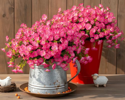 Artificial Flowers Fake Plants for Outdoor Indoor Decoration,16 Bundles UV Resistant Faux Plastic Flowers,Realistic Pink Morning Glory for Planter Porch Patio Home Table Wedding (Pink) - color: Pink