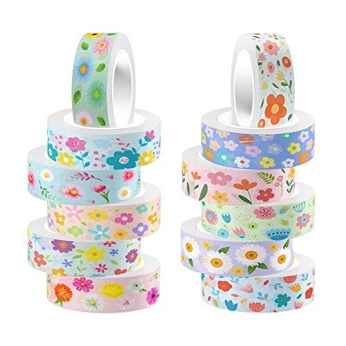12 Rolls Flower Washi Tape Set, Watercolor Floral Botanical Decorative Masking Tapes, Cute Blooms Adhesive Tapes for Spring DIY Art Crafts Scrapbook Planners School Gift Wrapping Supplies 16.4Ft - color: M