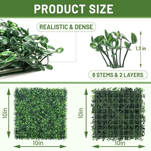 12Pcs 10” x 10” Grass Wall Panels, Artificial Greenery Backdrop Boxwood Panels with 50 Zip Ties, Anti-UV Fake Grass Decor for Indoor Outdoor Privacy Wall Garden Party (Green-12P) - color: Green-12P