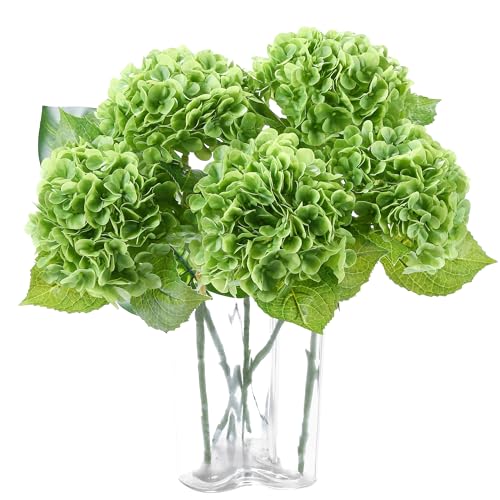 Coferset 5pcs Hydrangea Artificial Flowers Real Touch 20 inch Lifelike Hydrangea Flower for Home Wedding Office Party Living Room Decoration (Dark Green) - color: Dark Green