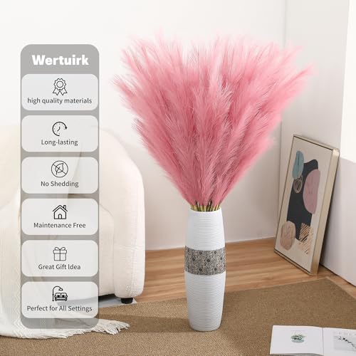 Wertuirk Dark Pink Pampas Grass, 8 Pcs 45 Inch Tall Large Faux Pompous Grass, Long Artificial Flowers for Floor Vases, Wedding Centerpieces, Baby Shower and Home Decoration (Dark Pink) - color: Dark Pink