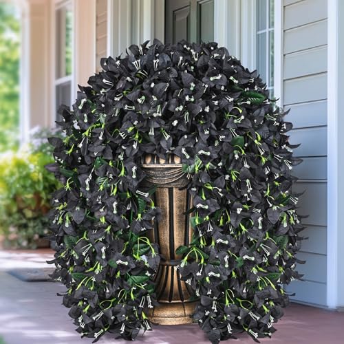 8 Pcs Artificial Flowers for Outdoors, Black Realistic Faux Silk Bougainvillea Flowers, Fake Hanging Plants for Porch Patio Balcony Decoration (Black) - color: Black, size: 8 Pcs