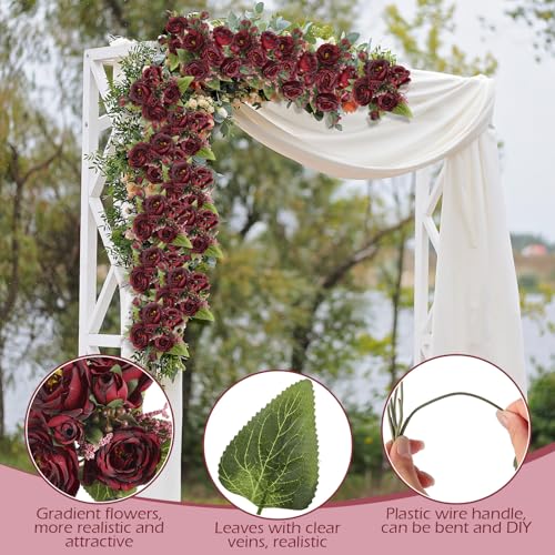 8 Bundles Artificial Peonies Flowers Boho Faux Flowers Arrangements Artificial Centerpiece Spring Bouquet Floral Wedding Decoration for Vase(Burgundy) - color: Burgundy