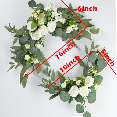 H&W 2pcs Artificial Wedding Arch Flowers for Wedding Sign, Floral Swag Dusty Decor for Reception Ceremony Backdrop(Willow Leaves-Peony-White) - color: Willow Leaves-peony-white
