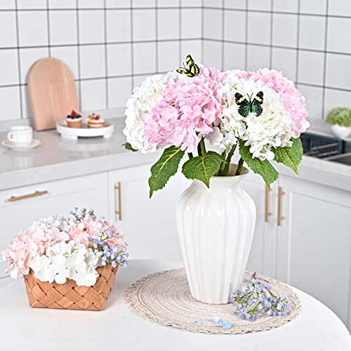 Waipfaru 21" Real Touch Hydrangea Artificial Flowers with Long Stem & Leaves, Full Latex Faux Hydrangea Flowers for Home Decor Party Floral Arrangements Wedding Bouquets Centerpieces(Pink, 3Pcs) - color: Pink, size: 3pcs
