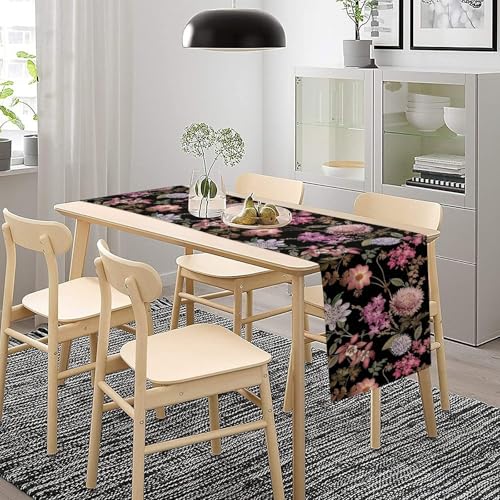 Boho Floral Table Runner Vintage Colorful Bohemian Flower Botanical Tropical Leaves Black Dinner Runner for Farmhouse Home Kitchen Party Holiday 36X13inch - color: Bohoflower-2, size: L36"x W13"