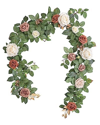 Lookein 5FT Artificial Rose Flower Garland for Table Centerpieces Backdrop Arch Flowers Decorations Wedding Ceremony Reception Table Decor, Terracotta - color: Terracotta