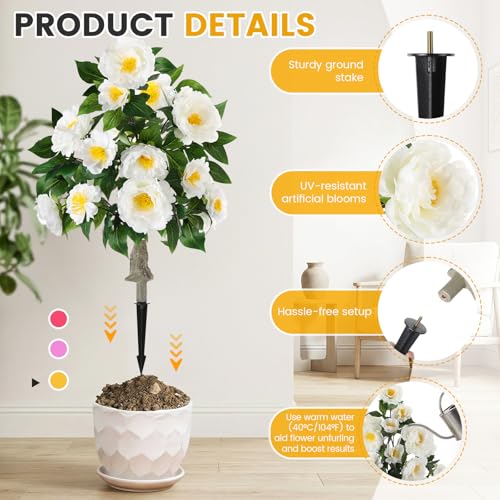 Thiccywoov 2 Pack 36" Artificial Peonies Flowers for Outdoor, 3 Ft Faux Outdoor Plants with Spike UV Resistant Realistic Fake Floral Bush for Indoor Front Door Porch Backyard(White) - color: White