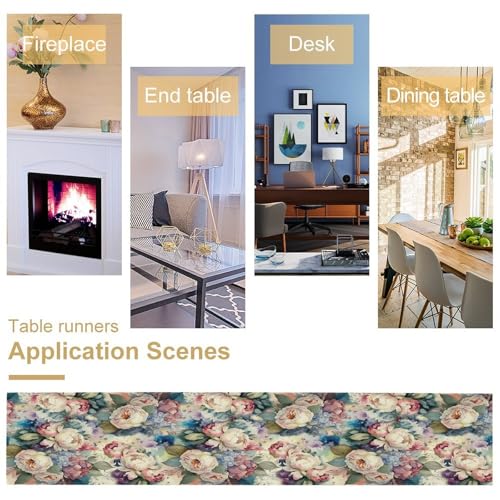 Watercolor Flower Table Runner Linen Table Decor, Retro Botanical Garden Blooms Floral Printed for Dining Room, Kitchen, Farmhouse, Wedding Party, Holiday 13" x 36" - color: Floral_2, size: 13"W x 36"L (Pack of 1)