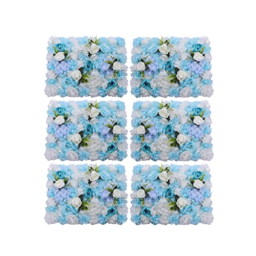 Flower Wall Panel Floral Backdrop,6Pack Faux Flower Panel,Blue and White Flower Wall Decor,Artificial Flower Backdrop Faux Flower Panel for Wedding - color: 6pcs White, Light Blue