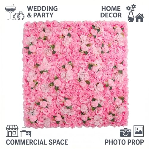 3D Flower Wall Backdrop - 6Pcs 16×24 Inch Artificial Rose Panels Pink Silk Floral Decor for Home Party Wedding Anniversary Birthday Photographic Studio Background & Decorative Fences - color: Pink, size: 6PCS-16x24