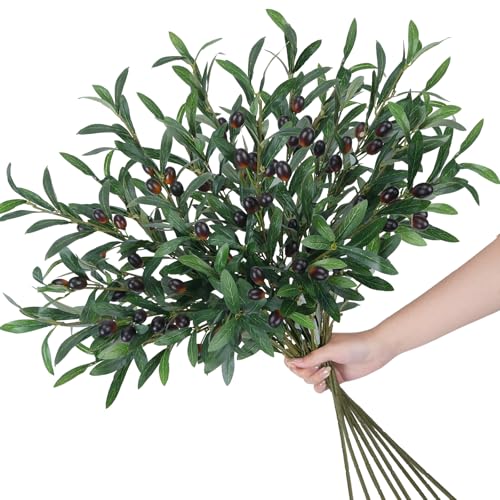 8 PCS 30" Faux Olive Branches Silk Leaves Fake Olive Tree Branches with 96 Fruits Realistic Artificial Greenery Stems for Vase Fillers Home Centerpieces Wedding Office Indoor Decor - color: 8 Pcs Olive Branches