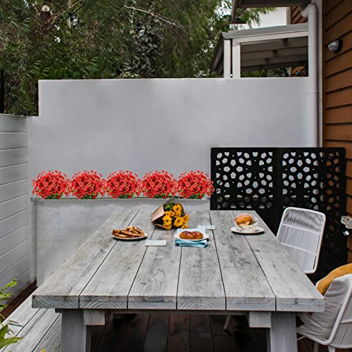 LikSoor 21 Bundles Artificial Outdoor UV Resistant Flowers No Fade Fake Outside Flowers Plastic Greenery Faux Shrubs Garden Porch Window Box Home Decoration (red) - color: Deed Red