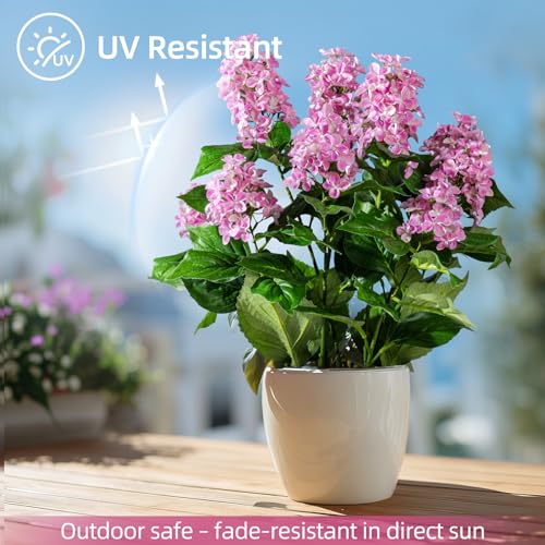 2 Pack Large Artificial Hydrangea Plants UV Resistant Fake Plastic plantas Flowers Trees Indoor Outdoor Realistic Floor Plants Faux Tree for Home Porch Garden Office Porch Patio Front Bonsai Decor - color: 9 Heads, size: 26 IN Pink