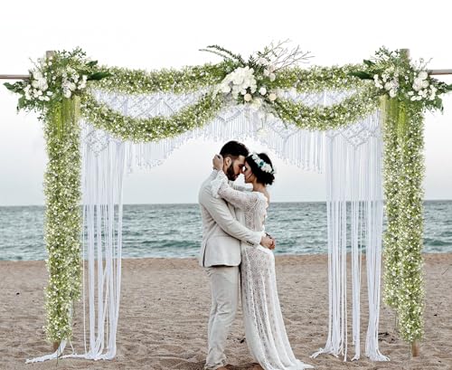 2 Pcs 5.8ft Artificial Baby Breath Flower Vines, Babys Breath Artificial Flowers Real Touch Faux Gypsophila Hanging Fake Baby's Breath Garlands for Wedding and Baby Shower Decor（White） - color: White