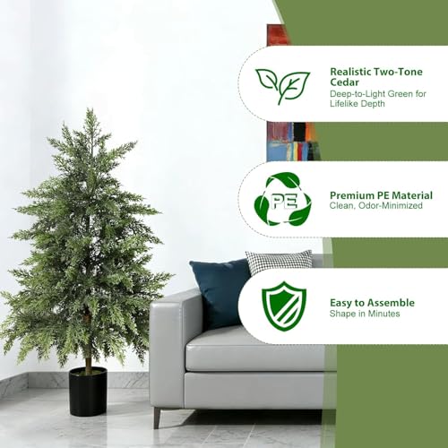 Real Touch Artificial Cedar Topiary Trees 3FT, 2 Sets of Realistic Potted UV Resistant Fake Plants for Front Porch for Outdoor & Indoor Front Porch, Garden, Patio, and Farmhouse Decor