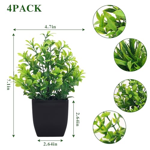 CEWOR Fake Plants 4 Packs Small Artificial Greenery Plants Mini Black Bathroom Accessories Decorations for Desk Bathroom Office Home Room Kitchen Table Decor Indoor - color: Black