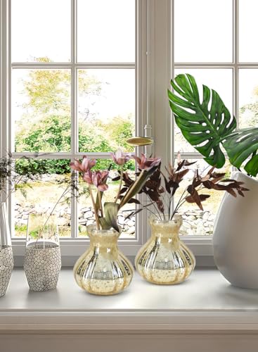 Serene Spaces Living Gold Crackle Bud Vase, Vintage Style Vase for Floral Arrangements at Weddings, Parties, Events, Home, 3.5" Tall & 3.5" Diameter, Small, Set of 4 - color: Small, Set of 4