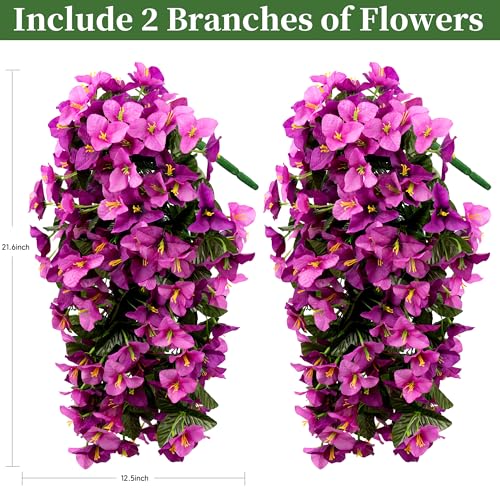 Artificial Bougainvillea Hanging Flowers Plants - 2 PCS faux Bougainvillea artificial flowers with Long Trailing Vines for Outdoor Decoration, Perfect for Porch, Garden (Purple & Light Pink Mix) - color: Purple & Light Pink Mix