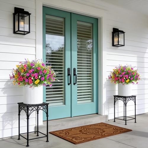 Artificial Fake Flowers for Outdoor Porch Planters Boxes Decoration,12 Bundles Outdoor Faux Fern Plants with Butterfly,UV Resistant Greenery Yard Patio Garden Decor - color: Muticolor