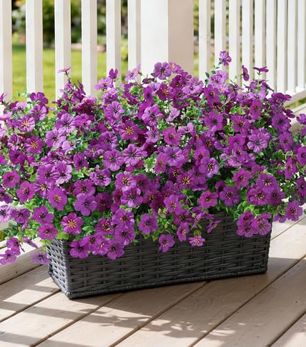 Ivydale Artificial Flowers for Outdoor 24 Bundles Fake Mums with Eucalyptus Leaves UV Resistant Silk Faux Daisy Flower Plant for Outside Home Porch Patio Window Box, Purple - color: Purple
