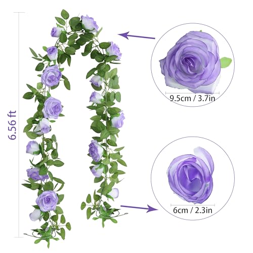 Felice Arts 2 Pack Pale Purple Artificial Floral Garland Each 6.5FT Fake Rose Vine Hanging Flower Garland for Wedding Flowers Table Arrangement Room Teepee Mirror Decor - color: Palepurple