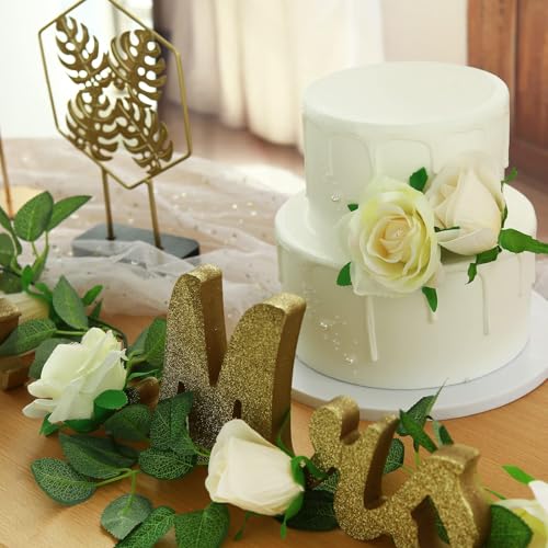 Felice Arts 2 Pack Champagne Flower Garland Each 6.5FT Beige Wedding Garland Fake Rose Vine Hanging Spring Garland for Party Wall Table Arrangement DIY Flower Wreath Decor - color: Champ