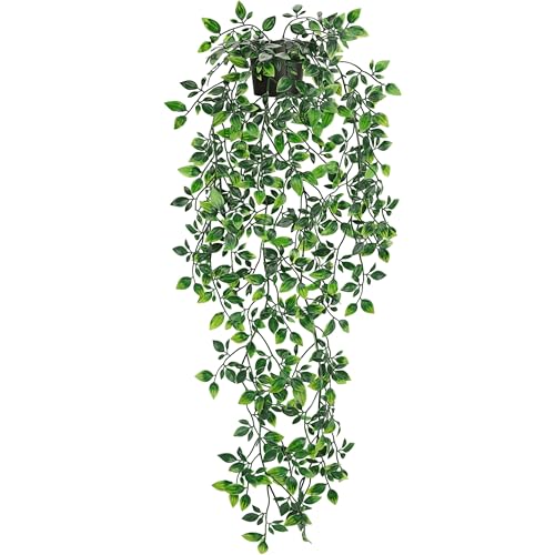 Der Rose 34'' Fake Hanging Plant Black Pot for Bathroom Wall Decor | 34'' cascading greenery with black pot for bathroom, shelf, office and wall decor; no watering needed