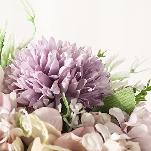Peonies Artificial Flowers in Vase, Fake Hydrangea Silk Peony Flower Bouquet with Vase Faux Flowers Arrangement Decor Home Table Dining Room (Purple) - color: Purple