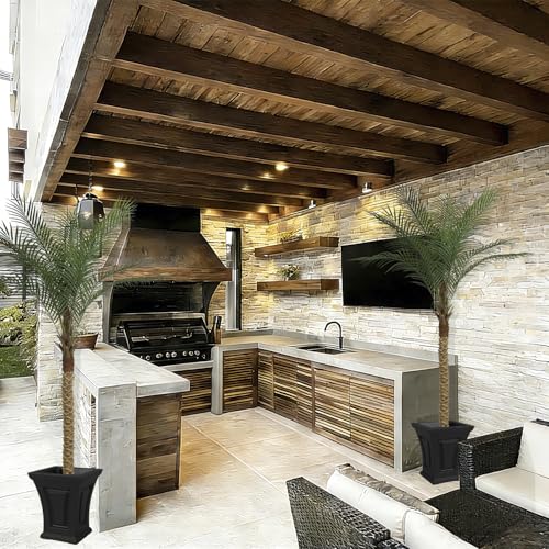 7ft Artificial Palm Tree Outdoor/Indoor, UV Resistant Faux Palm Tree with Real Bark, 84" Large Fake Silk Tree in Pot for Home, Office, Living Room, Patio, and Yard Decor - size: 7ft
