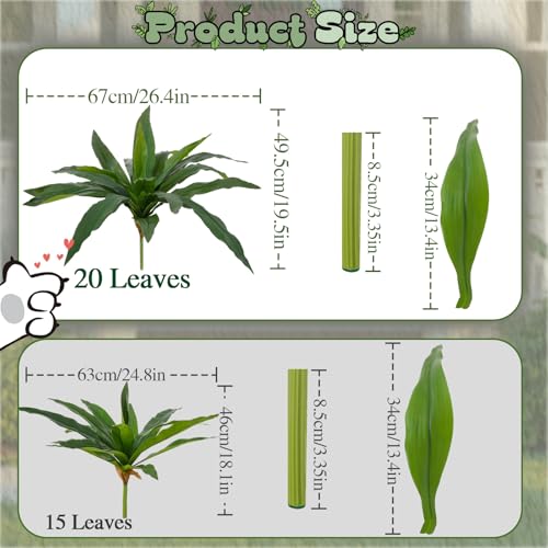 ucky 19.5" Artificial Dracaena Leaves Branches (20 Leaves, Dark Green), All-Season Lifelike Fake Plant Bushes for Yard Garden Decor - color: 2pcs Dark Green, size: 20 Leaves
