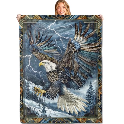 Blue Eagle Throw Blanket,50x60in,Soft,Lightweight Flannel,Majestic Bird Southwestern Blankets - Gifts for Adult & Wildlife Lovers,for Couch Office Travel,Home Living Room Decor - color: Eagle 02, size: 50x60in
