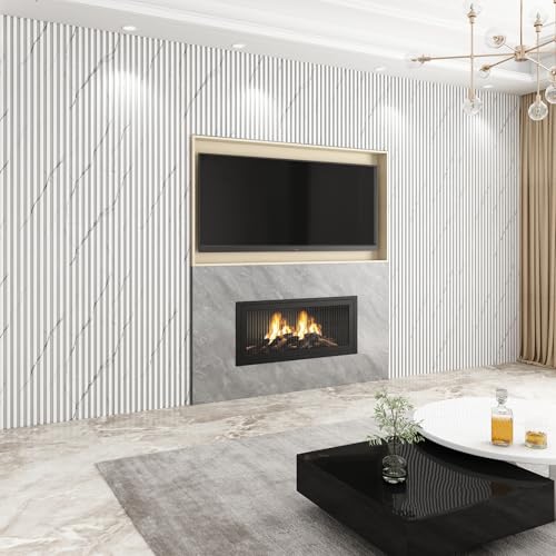 8-Pack WPC Wall Panels 108’’ x 6.1’’ 3D Slat Wall Panel Acoustic Wall Paneling for Interior Wall Decor TV Background Kitchen Bedroom Marble White