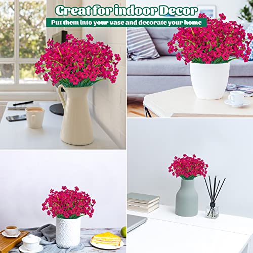 Lnoicy 12 Pcs Artificial Flowers for Outdoor,Plastic Flowers Decoration, UV Resistant Faux Flowers Shrubs, Artificial Plants for Indoor Outside Garden Home Wedding Farmhouse（Rose Red） - color: Rose Red, size: 12