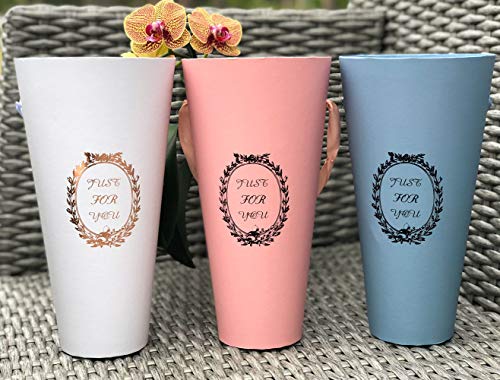 UNIKPACKAGING Premium Quality European Style Cone Shape Flower Box, Floral Boxes,Size 12x6x4, Pink,White,Blue for Luxury Style Flower Arrangements, (White) - color: White