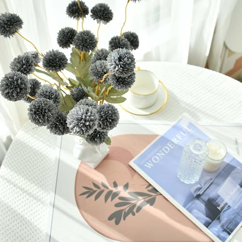 Mandy's 6 Stems Silk Dusty Blue Kiku Ball Flowers | Artificial Chrysanthemum Stems for Home Summer Décor Realistic Faux Floral Arrangement Minimalist Elegant Style - color: Dusty Blue