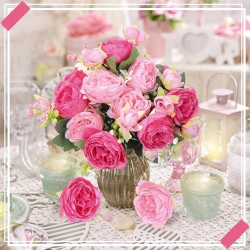 8 Bundles Artificial Peonies Flowers Boho Faux Flowers Arrangements Artificial Centerpiece Spring Bouquet Floral Wedding Decoration for Vase(Pink Series) - color: Pink Series