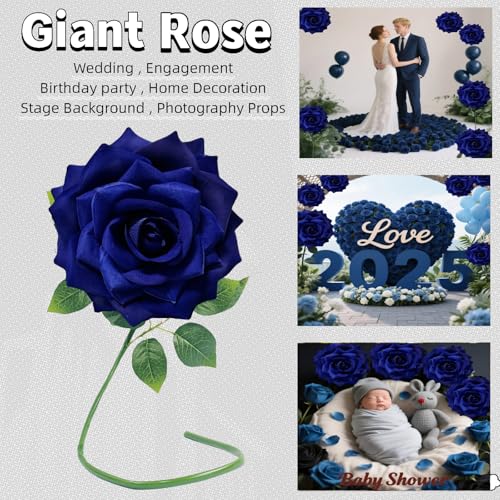 1 PCS 42-inch Giant Rose Large Decorative Flower, Wedding Window Display Background Decoration Rose, Valentine's Day （Dark Blue） - color: 05 Rose