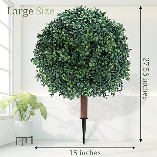 27.5" Artificial Boxwood Topiary Ball Tree with Ground Spike, Set of 2 Artificial Cedar Bushes, UV Resistant Faux Boxwoods Outdoor Plants Artificial for Porch Garden Front Porch Decor - size: Artificial Boxwood Topiary Ball Tree