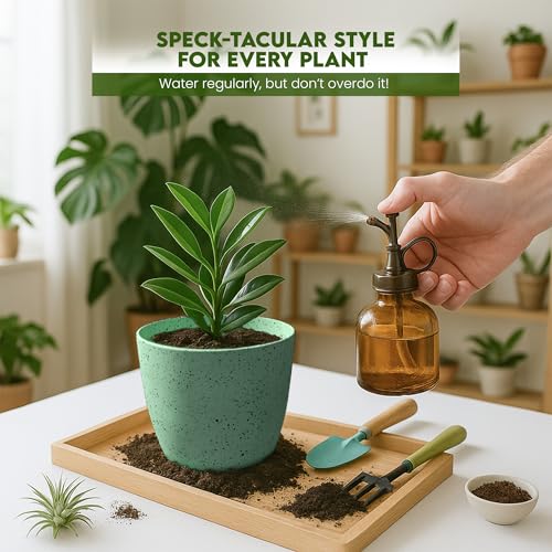 Utopia Home - Spotty Plant Pots Indoor with Drainage - 7/6.6/6/5.3/4.8 Inches Flower Pots - 5 Pack Plastic Planters - Ideal for Stocking Stuffers - (Speckled Mint, Pack of 5) - color: Speckled Mint, size: Pack of 5