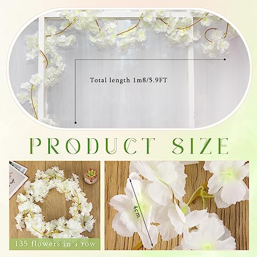 Nuenen 16 Pack 94.4ft Artificial Cherry Blossom Vines Cherry Blossom Flower Garland Hanging Silk Cute Room Decor for Japanese Kawaii Bedroom Party Wedding Spring Home Decorations (White) - color: White