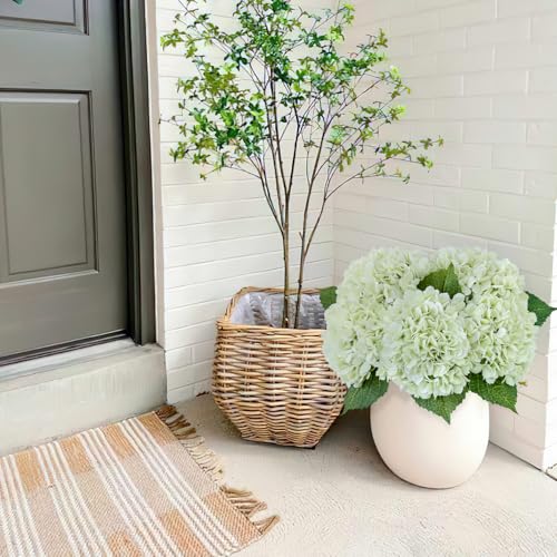 JINWOE Artificial Hydrangea Flowers, 3pcs 21" Latex Real Touch Spring Faux Hydrangea Flowers, Lifelike Artificial Hydrangeas for Porch Bouquets Wedding Home Table Centerpieces （White&Light Green） - color: White/Light Green